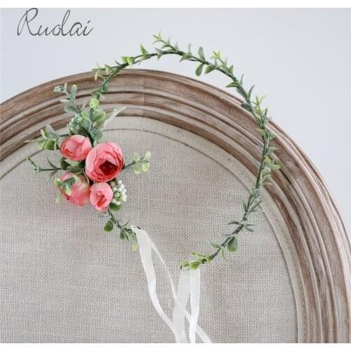 Flower Crown Rose Wedding Headband Bridal Hair Comb Plant Head Wear for Women Boho Wedding Accessories Fairy Green Leaf HD39