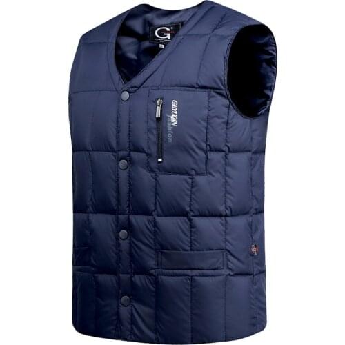 White Duck Down Jacket Vest Men Autumn Winter Warm Sleeveless V-neck Button Down Lightweight Waistcoat Fashion Casual Male Vest
