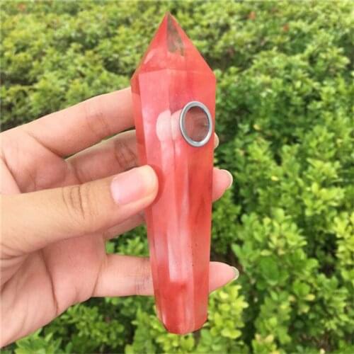 1pcs Red Smelting Natural Quartz Crystal Smoking Tobacco Pipe Cigarette Wand Healing