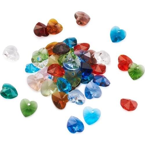 200pcs Mixed Color Faceted Heart Transparent Glass Charm Pendants for Jewlery Making DIY Bracelet Necklace 10x10x5mm Hole: 1mm