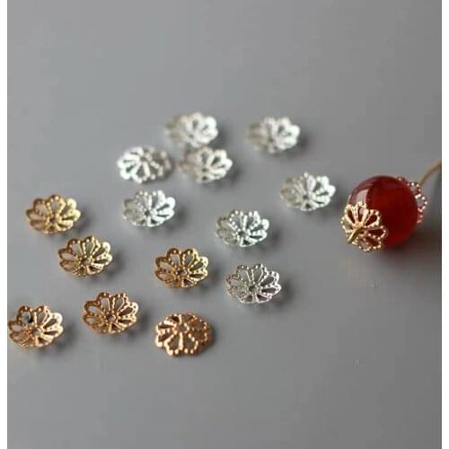 200pcs 9mm Silver Gold Flower Petal Beads Cups Bulk End Spacer Charms Bead Caps For Jewelry Making Accessory Findings DIY Supply