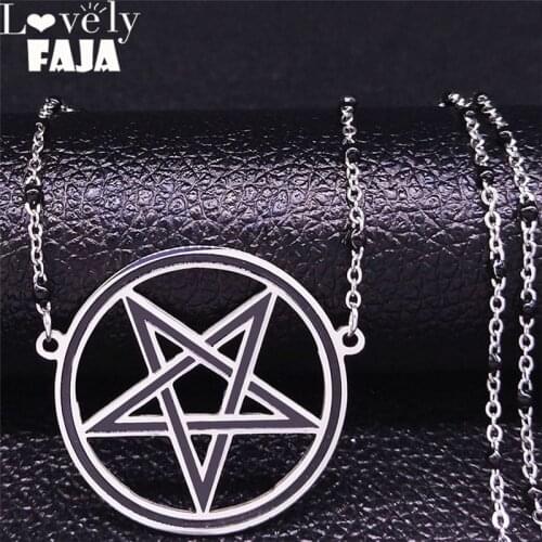 2021 Fashion Gothic Satan Stainless Steel Necklace for Women Silver Color Charm Necklace Jewelry joyeria acero inoxidable N4050S