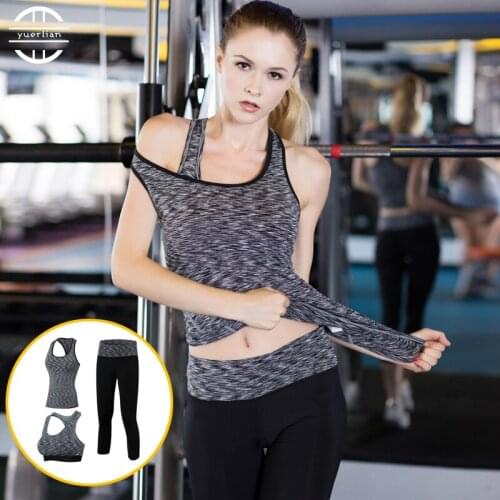 3pcs Brand Yoga Set Women Sports Suits Tights Fitness Gym Train Clothing Female Yoga Tops Bra Pants Compression Black Yoga Set