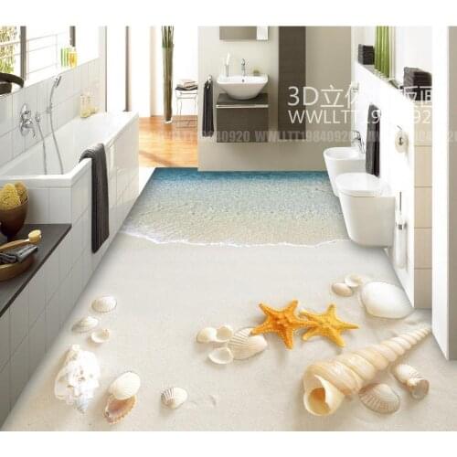 3d floor painting wallpaper Beach seaside shells starfish 3d floor pvc floor wallpaper 3d flooring