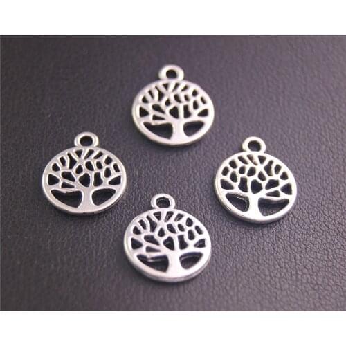 50pcs Silver Color Tree Round Charm Fit Bracelets Necklance DIY Metal Jewelry Making 13x11mm A2146