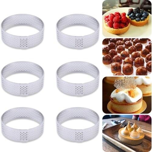 6Pcs Mini Tart Ring Stainless Steel Tartlet Mold Circle Cutter Pie Ring Perforated Cake Mousse Molds Heat-Resistant Baking Mould