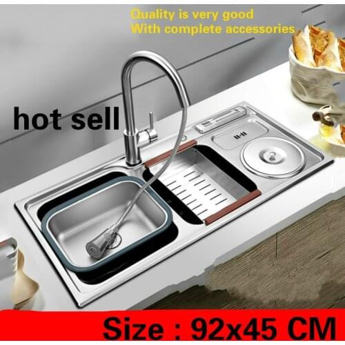 Free shipping Household luxury big kitchen double groove sink food grade 304 stainless steel standard hot sell 920x450 MM