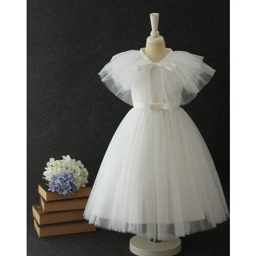 Flower Girl Dress with Cape 2020 Spring New Style Gauze Flare Sleeve Ballroom Dresses for Wedding Party Kids Clothes E19002