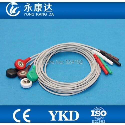 DIN Snap Shielded ECG Trunk Cable with 5ld patient cable ,AHA,Snap for Biosys/Datascope/Nihon Kohden/Colin/CSI