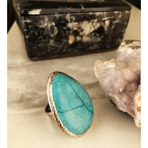 Dr Stone Natural Stone Women 'S Turquoise Stone adjustable Ring AHL19 439391301