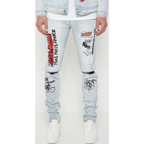 High Street Jeans Mens European American Style Hole Slim Denim Cloth Pencil Pants Mens Teen Street Hip Hop Skinny Casual Jeans