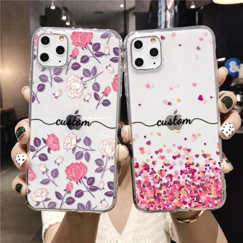 Personalised Name Custom Phone Case For iPhone 12 11 Xs MAX XR 8 7 6 Plus se2020 Flower Unicorn Clear Silicone Cover