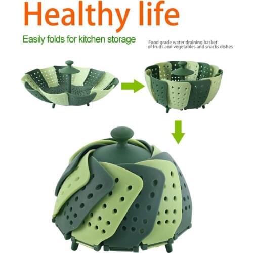 Cookware Steaming Food Fruit Basket Mesh Silicone Foldable Steamer Folding Vegetable Cooker Dish Perforated Strainer collander