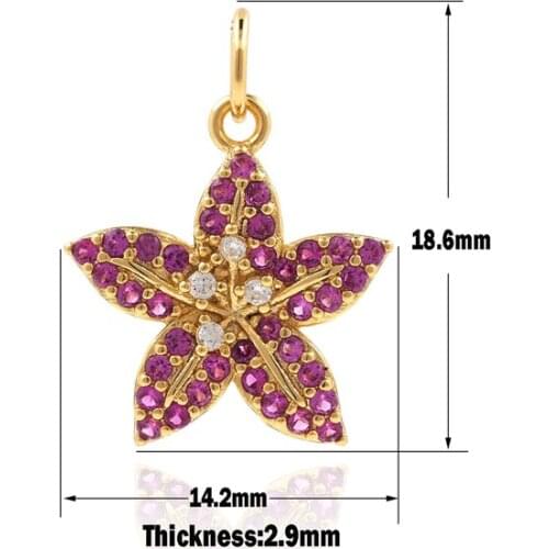 CZ Flower Pendant Micropavé Jewelry Starfish Necklace Fuchsia Flower Pendant Flower Charm 18.6×14.2×2.9mm