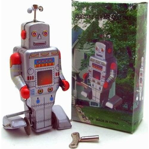 Antique Style Tin toys Robots wind up toys for children home decor metal craft silver robot