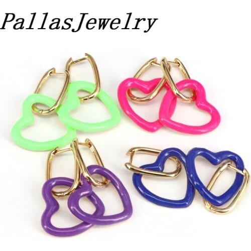 4Pairs Fashion Hanging Heart Oval Shaped Earrings Gold Color Enamel Earrring for Women Party Jewelry Drop Dangle Earrings Gifts