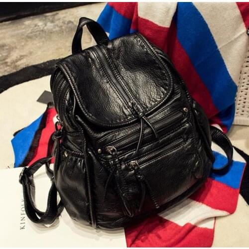 Fashionable Ladies Backpack Leisure Retro Washing Leather Travel Multi-pocket Zipper Backpack