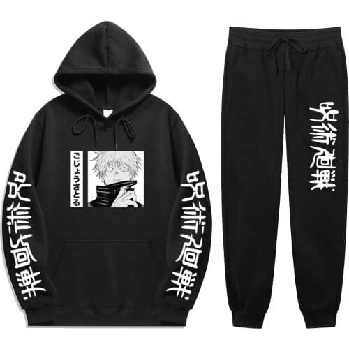 Anime Men Sets 2 Pieces Sets Jujutsu Kaisen Autumn Winter Cartoon Sweatshirt+Drawstring Pants Hoodies hoodie sets