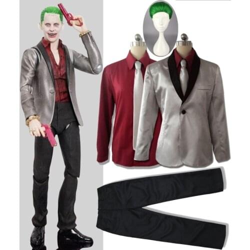 Men Clown Joker Cosplay Costumes Uniform Jacket Clown Shirt Green Wigs For Halloween Carnival Party suit dress shirt