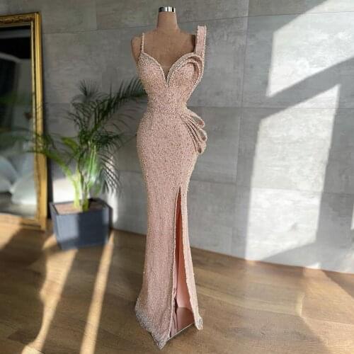 Glitter Elegant Mermaid Prom Dresses Luxury Long High Slit Sequins Women Evening Party Night Gowns Custom Made Plus Size 2021