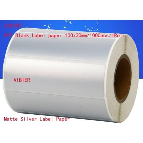 New AIBIER 100x30mm waterproof PET paper adb self-adhesive label matte silver pet label paper 100*30mm/1000pcs/1roll matte label