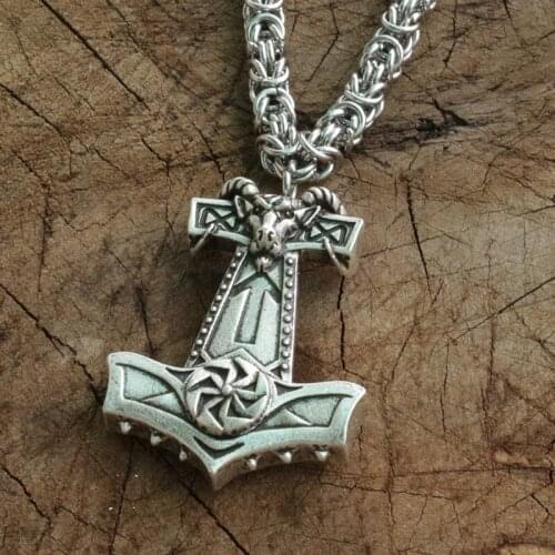 Viking goat hammer pendant Thor Hammer men necklace Goat Totem Amulet with stainless steel chain norse jewelry