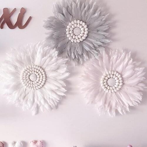 Handmade Nordic Feather Hanging Flower Plush Toy Children Bedroom Wall Decoration Baby Girls Room Accessories Gift