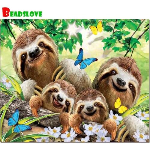 Full Drill Landscape Mosaic Round Square Diamond Painting Sloth Family Diamond Embroidery Cross Stitch Kit Diamond Cross Stitch