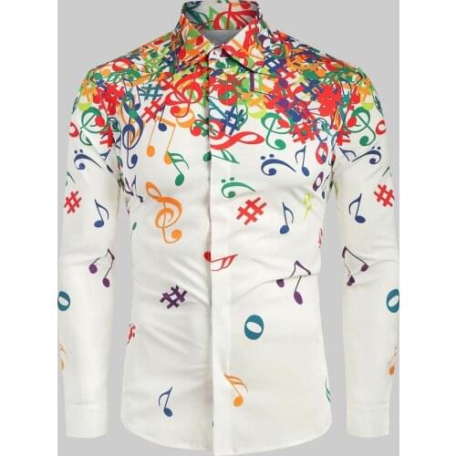 2019 Casual Novelty Musical Note Pattern Men Shirt Long Sleeve Shirt Men Clothing Soft Comfortable Camisa Masculina Ropa Mujer