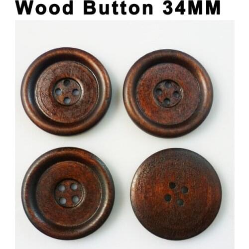 10PCS 34MM Deep Brown Wooden Buttons 4 Holes Fits Coat Boots Sewing Clothes Accessory Rose Flower Button MCB-041X