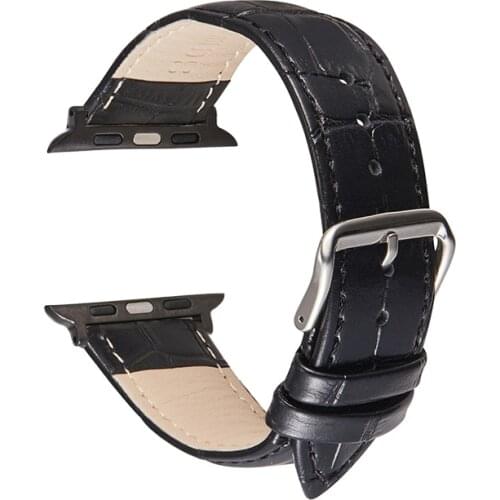 Embossed Grain Genuine Leather Watch Band for Apple 6 SE 5 4 3 Business Watchband 44mm 40mm Calfskin Strap for iwatch 38mm 42mm