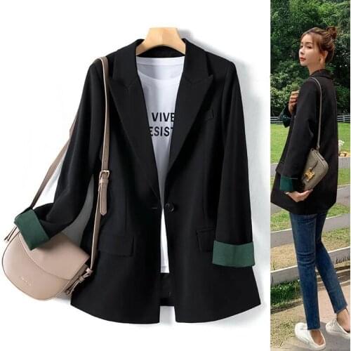 Spring Autumn Blazers Suits Ladies Black Slim Small Suits Jackets Womens Plus size Casual Blazers Tops Women Single button Coats