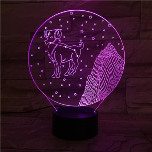 Aries Zodiac Image 3D Vision Lamp for Night Bedside Use Beautiful Accent Lighting Decoration Living Room LED Table Desk Light