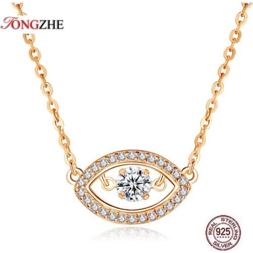 TONGZHE 925 Sterling Silver Turkish Evil Eye Necklace For Women Crystal Chain Necklace Minimalist Rose Gold Choker Lucky Jewelry