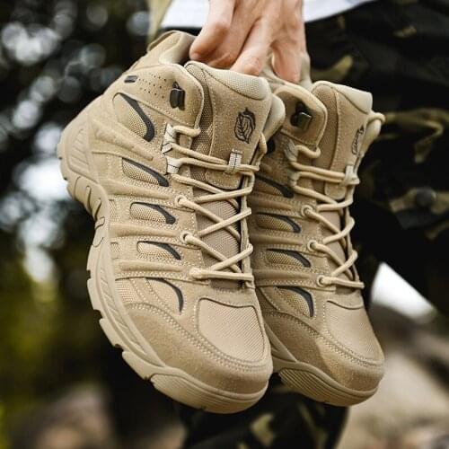 Outdoor Mens Tactical Boots Size 47 Leather Breathable Lightweight Desert Hiking Military Shoes Boots for Men botas militares