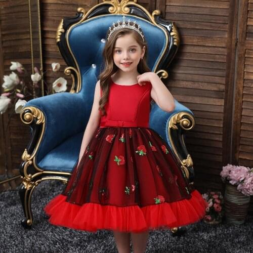 Christmas 2020 Evening Dress For Girls Strawberry Pattern Wedding Dress Childrens Birthday Party Princess Dress For 3-10 Age