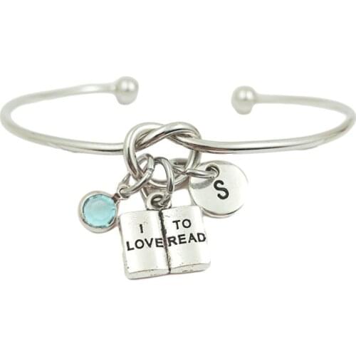 I Love To Read Creative Initial Letter Monogram Birthstone Adjustable Bracelet Fashion Jewelry Women Gift Accessories Pendant