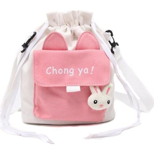 Harajuku Style Womens Canvas Bag 2021 New Trendy Shoulder Bag Japanese Drawstring Student Messenger Bag Female Bucket Bag