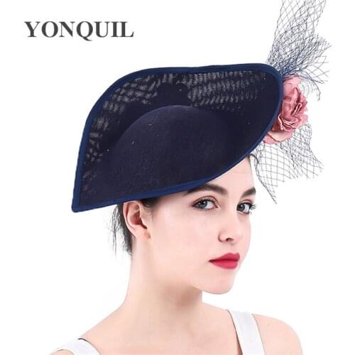 Women Dress Fascinators Ladies Hats For Weddings Church Sinamay Fedora White Feather Pillbox Hat With Veil Vintage Derby Hats