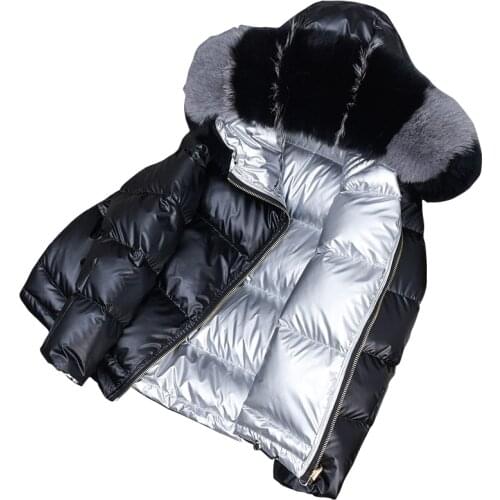 Natural Real Fur Collar Winter Jacket for Women 2021 Fashion New glossy Double-sided wear Winter coat Female waterproof Parkas