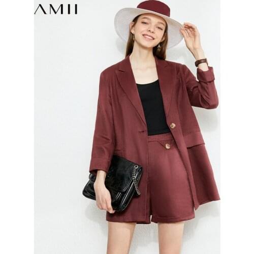 Amii Minimalism Summer Womens Set Elegant Blazer Jacket Office Lady High Waist Shorts Suits Female Blazer Shorts Set 12030130