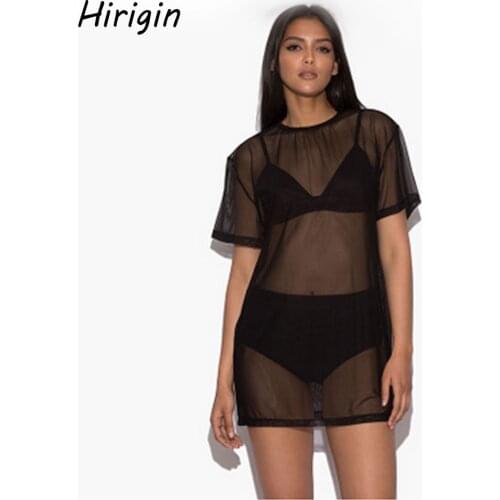 2020 women swimwear sexy perspective Bikini cover ups black summer Beachwear Swimwear T shirts dress cover ups Swimsuits
