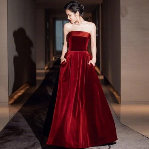 Robe De Soiree Wine red Long Evening Dresses 2020 Floor Length Vintage Velvet Cheap Prom Dresses vestidos de gala Ladies Gown