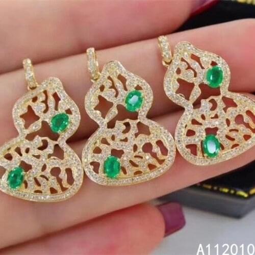 KJJEAXCMY Fine Jewelry 925 Sterling Silver inlaid Natural Emerald Womans trendy gourd new Pendant luxury Necklace Support test