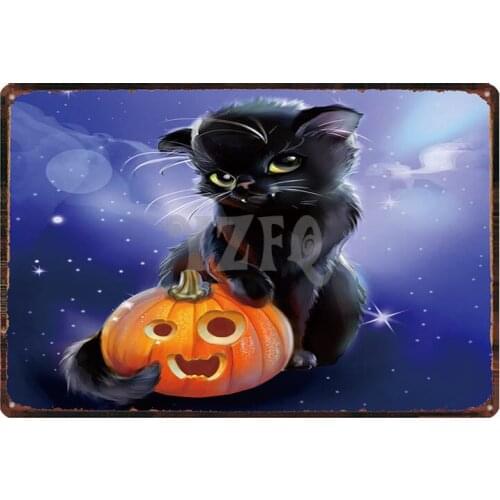 Halloween Pumpkin Tin Sign Metal Plate Vintage Decorations For Home Wall Bar Art Party Decor 30X20CM DU-3149