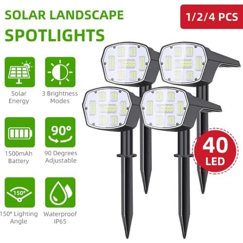 1/2/4 Pcs 40 LED Solar Landscape Spotlights Waterproof Solar Powered Wireless Outdoor Lawn Light for Yard Garden Driveway Porch