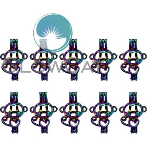 10x C70 Rainbow Color Heart Monkey Beads Cage Jewelry Making Perfume Essential Oil Diffuser Pearl Cage Locket Pendant