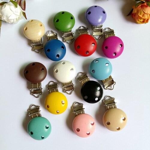 2pcs/lot Metal Wooden Baby Pacifier Clips Solid Color Holders Cute Infant Soother Clasps Holders Accessories Diy Tool
