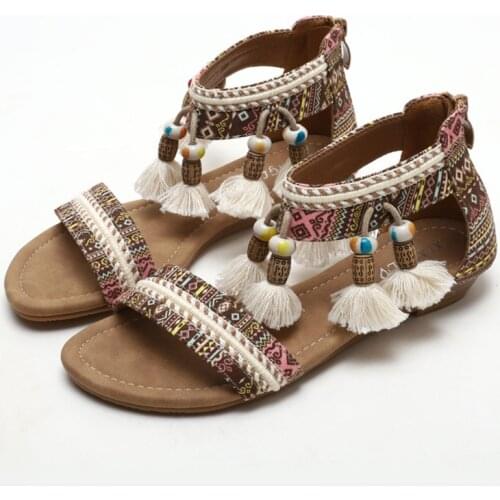 2021 New Style Beautiful Women Sandals Bohemian Tassels Roman Shoes for Girl