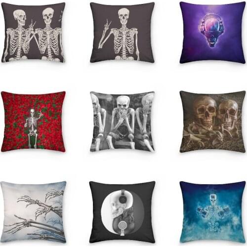 3D Skeleton Print Pillowcase Cushion Cover Scary Skull Pillow Cover Terror Style Cushion Cover Pillowcases For Bedroom 45X45cm